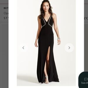 Betsy & Adam Black Embellished Mesh Cutout Jersey Gown Slit Maxi Dress Size 0